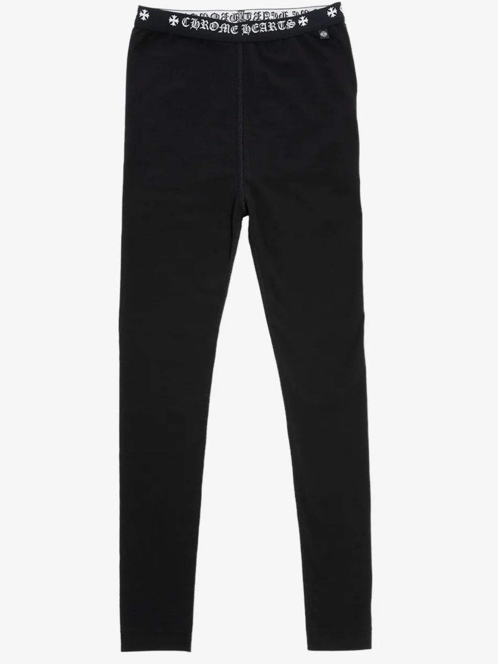 Chrome Hearts Black Leggings with White Branded Waistband